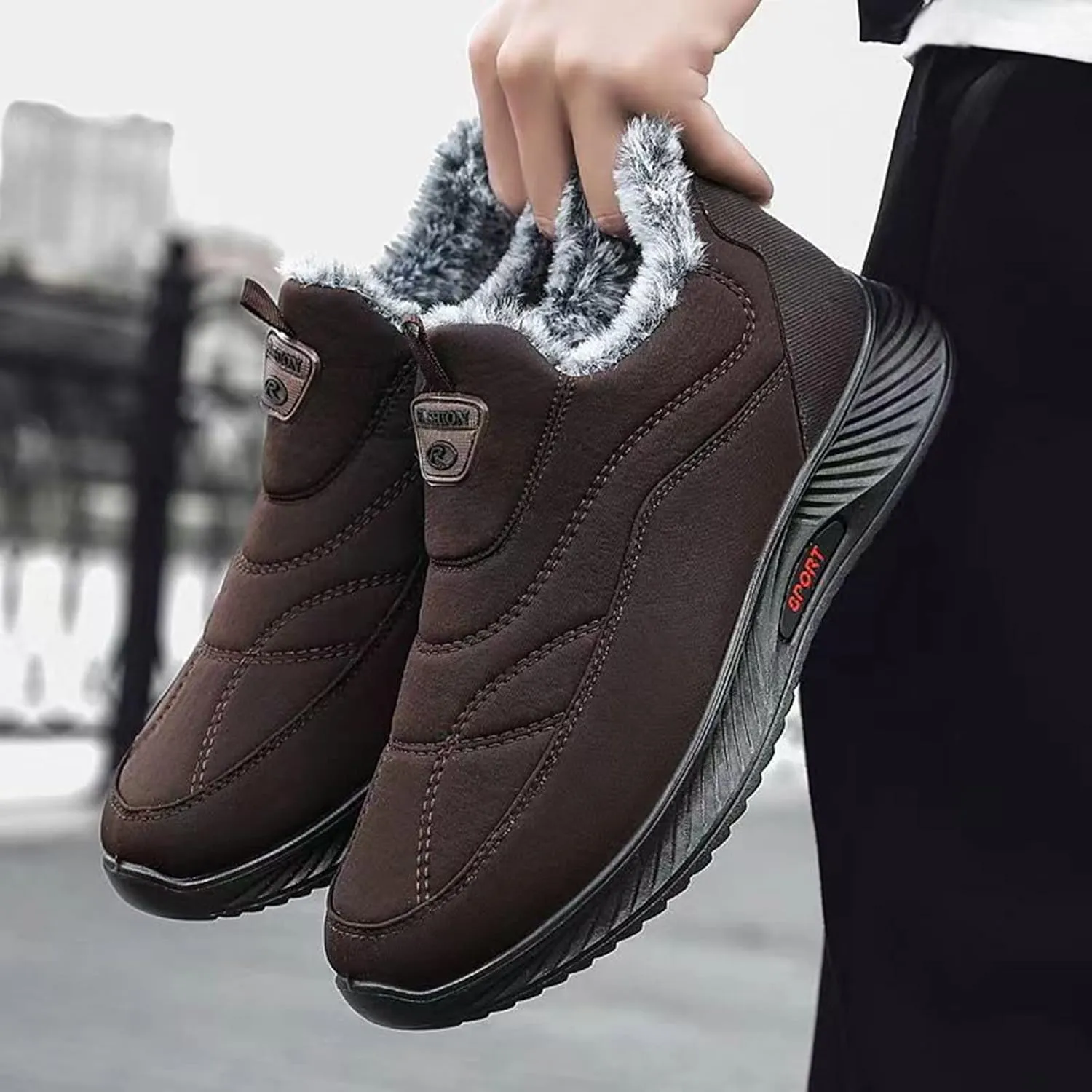 2022 Men's New Winter Warm Round Toe Flat Heel Casual Non Slip Comfortable Cotton Shoes Snow Mens Snowboard Boots