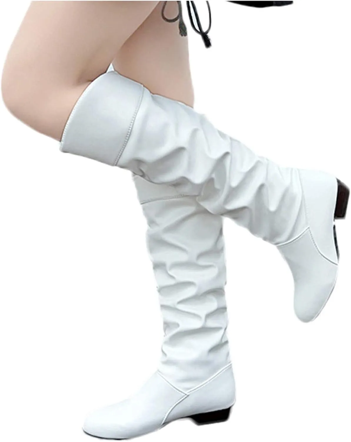 AMDBEL Boots for Women Knee High Wide Calf Boots Low Chunky Heel Boots Fashion Slip-On Leather Long Boots Fall Winter Shoes