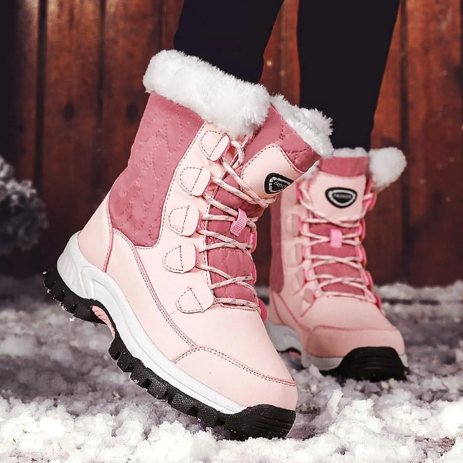 Ankle Boots for Women Comfy Warm Round Toe Leather Waterproof Lace Up Flat Heel Snow Boots Women's Long Boots
