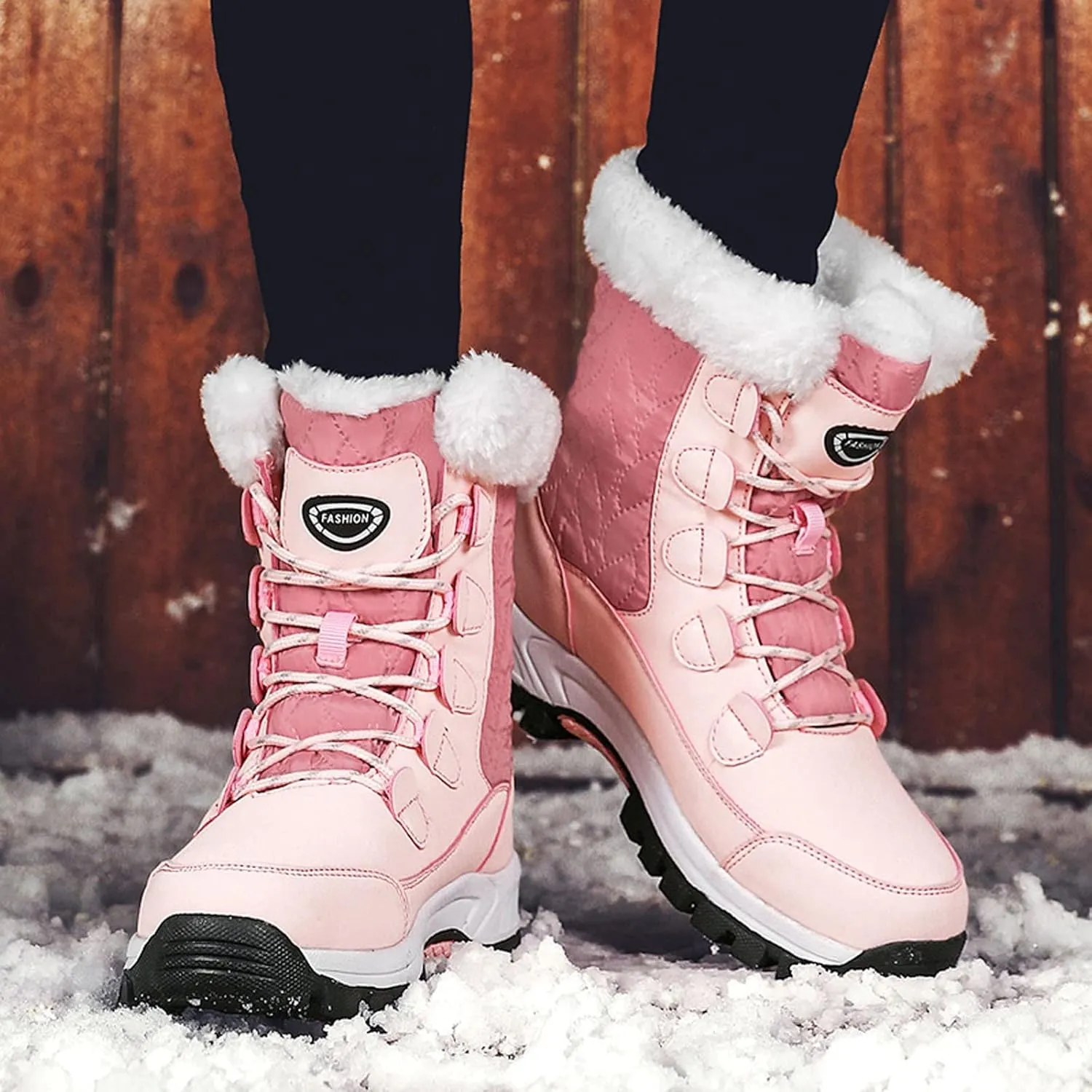 Ankle Boots for Women Comfy Warm Round Toe Leather Waterproof Lace Up Flat Heel Snow Boots Women's Long Boots