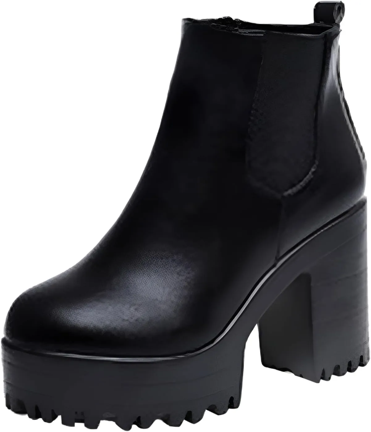 Ankle Boots for Women Platform Boots Leather Slip on Thick Chunky Heel Fashion Boots Outdoor Shoes Black Boots Women