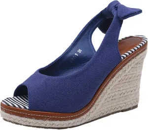 ANUFER Womens Elegant Wedge Heel Peep Toe Espadrilles Sandals Slingback Pumps Summer Canvas Shoes