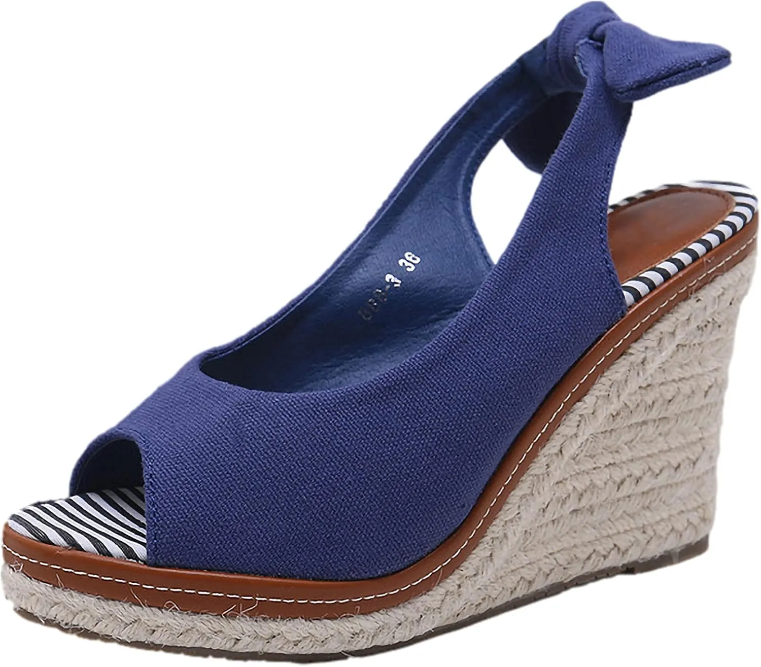 ANUFER Womens Elegant Wedge Heel Peep Toe Espadrilles Sandals Slingback Pumps Summer Canvas Shoes