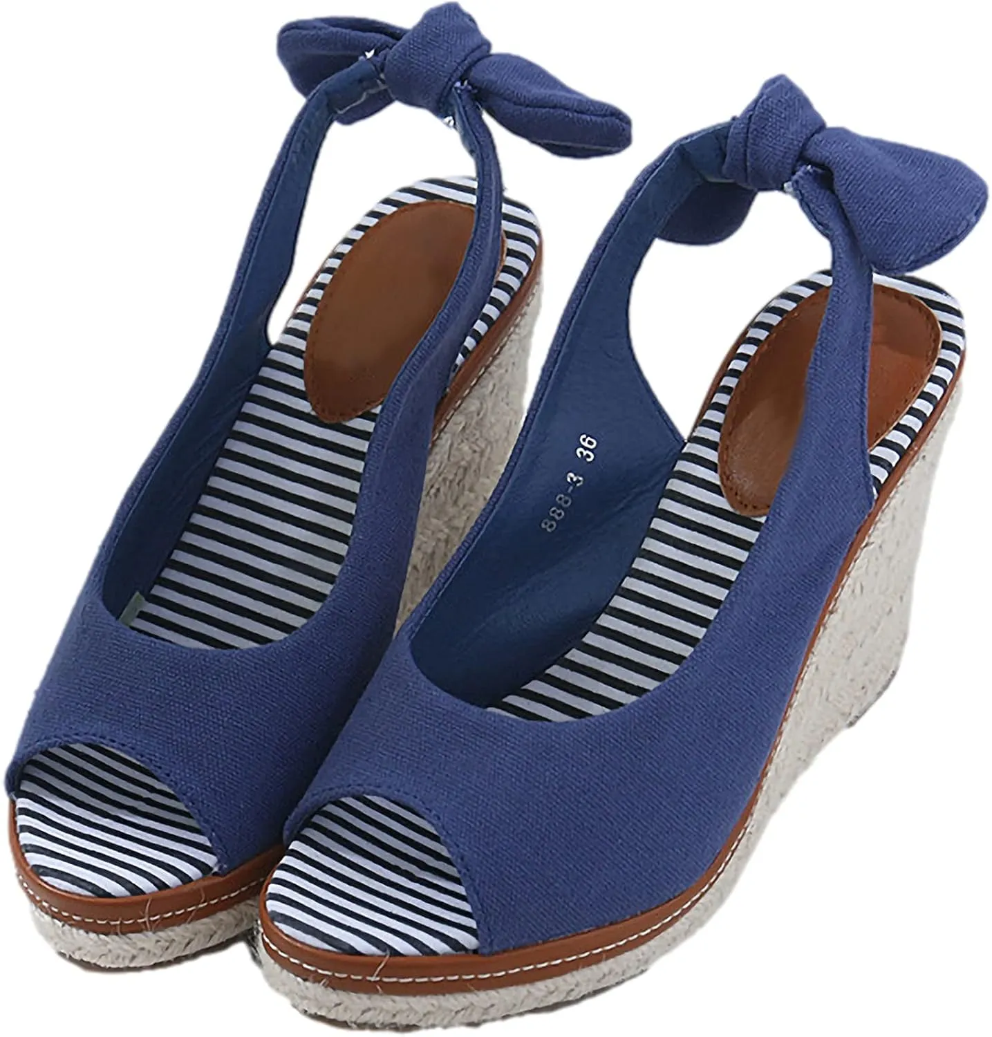 ANUFER Womens Elegant Wedge Heel Peep Toe Espadrilles Sandals Slingback Pumps Summer Canvas Shoes