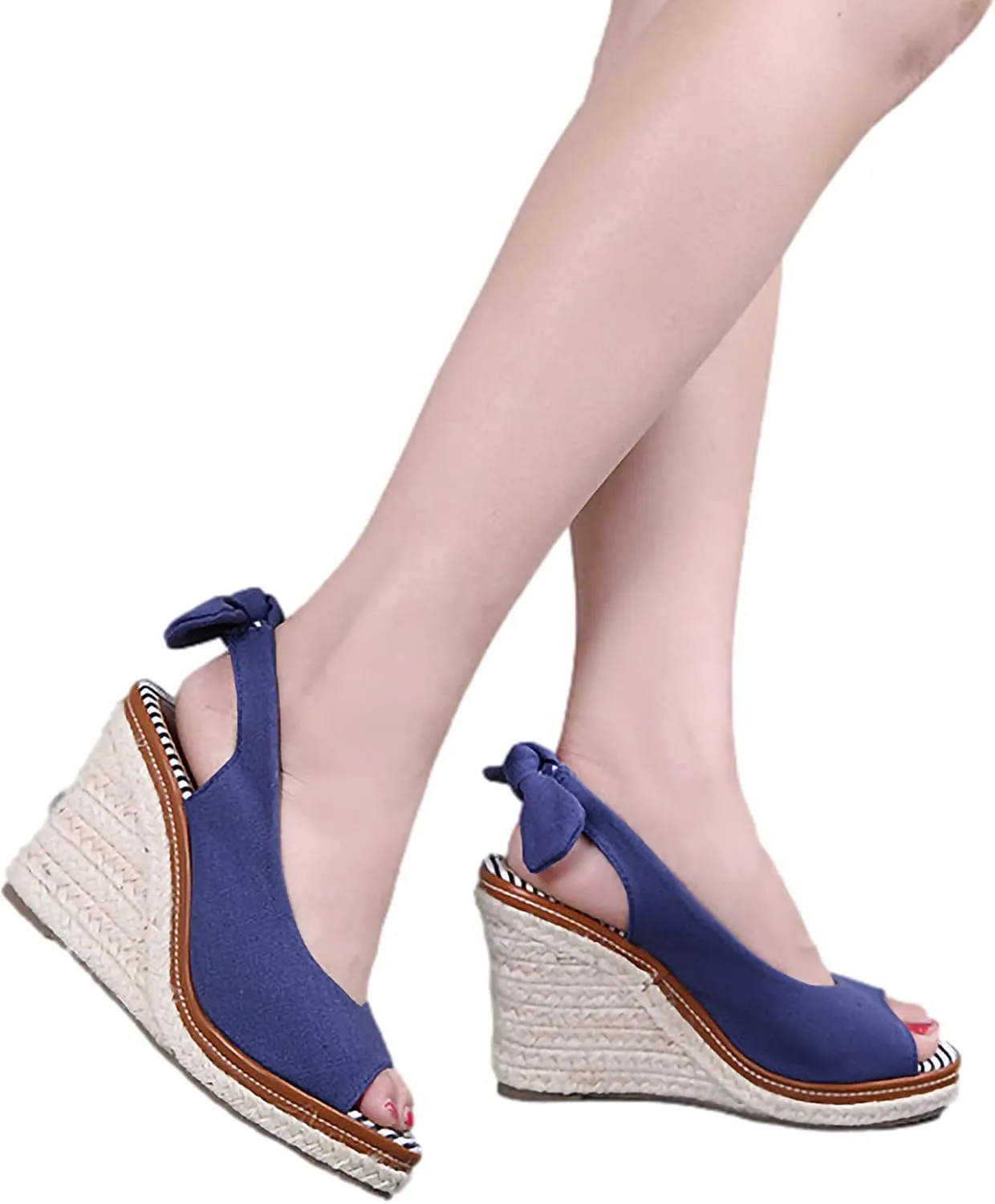 ANUFER Womens Elegant Wedge Heel Peep Toe Espadrilles Sandals Slingback Pumps Summer Canvas Shoes