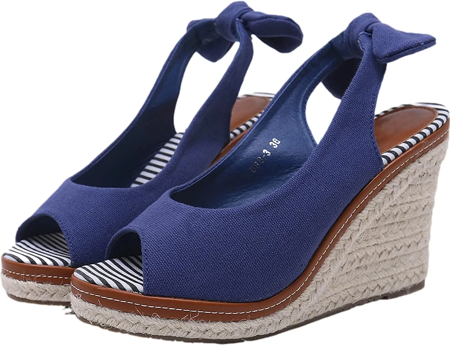 ANUFER Womens Elegant Wedge Heel Peep Toe Espadrilles Sandals Slingback Pumps Summer Canvas Shoes
