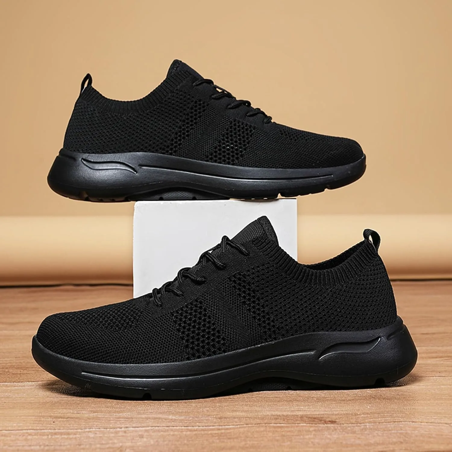 Arch Support Hiking Shoes for Men Breathable Elastic Fly Woven Mesh Sneaker Lightweight Diabetic Shoes for Men