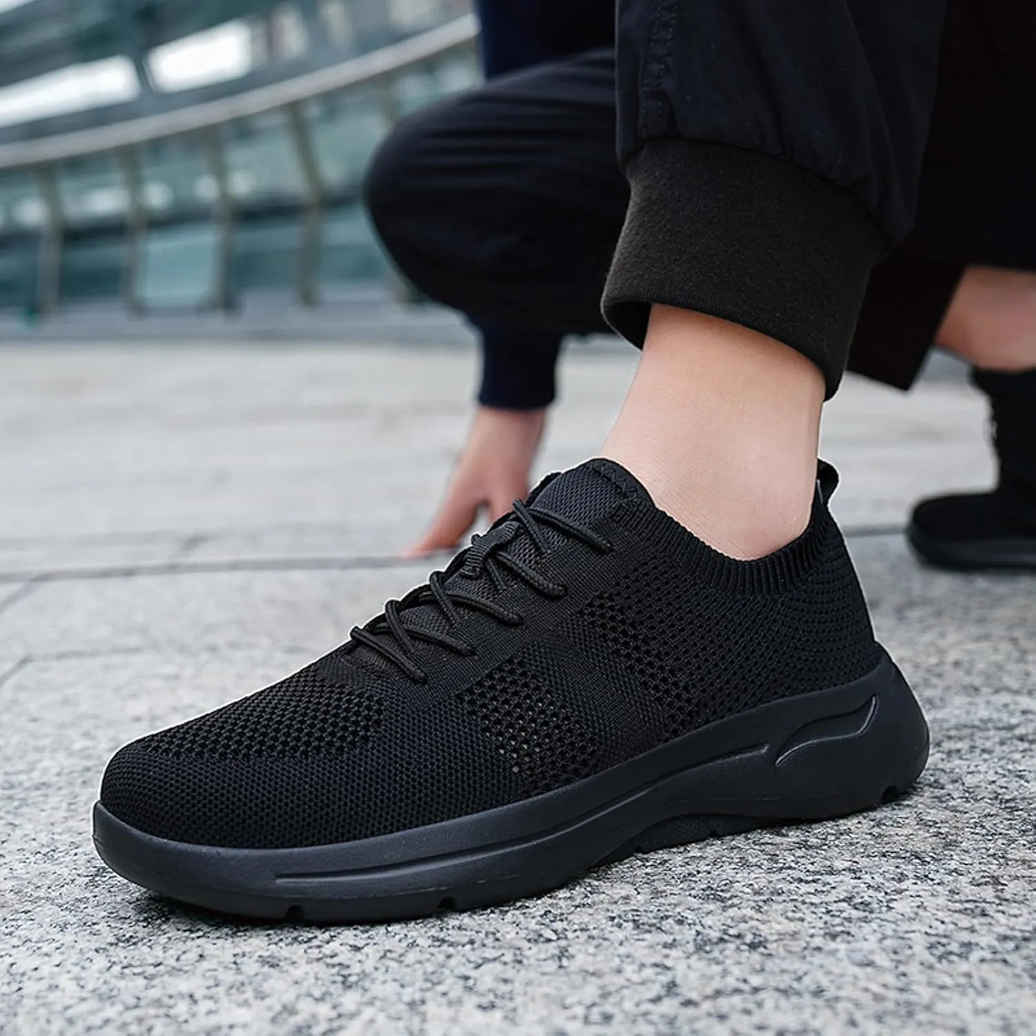 Arch Support Hiking Shoes for Men Breathable Elastic Fly Woven Mesh Sneaker Lightweight Diabetic Shoes for Men