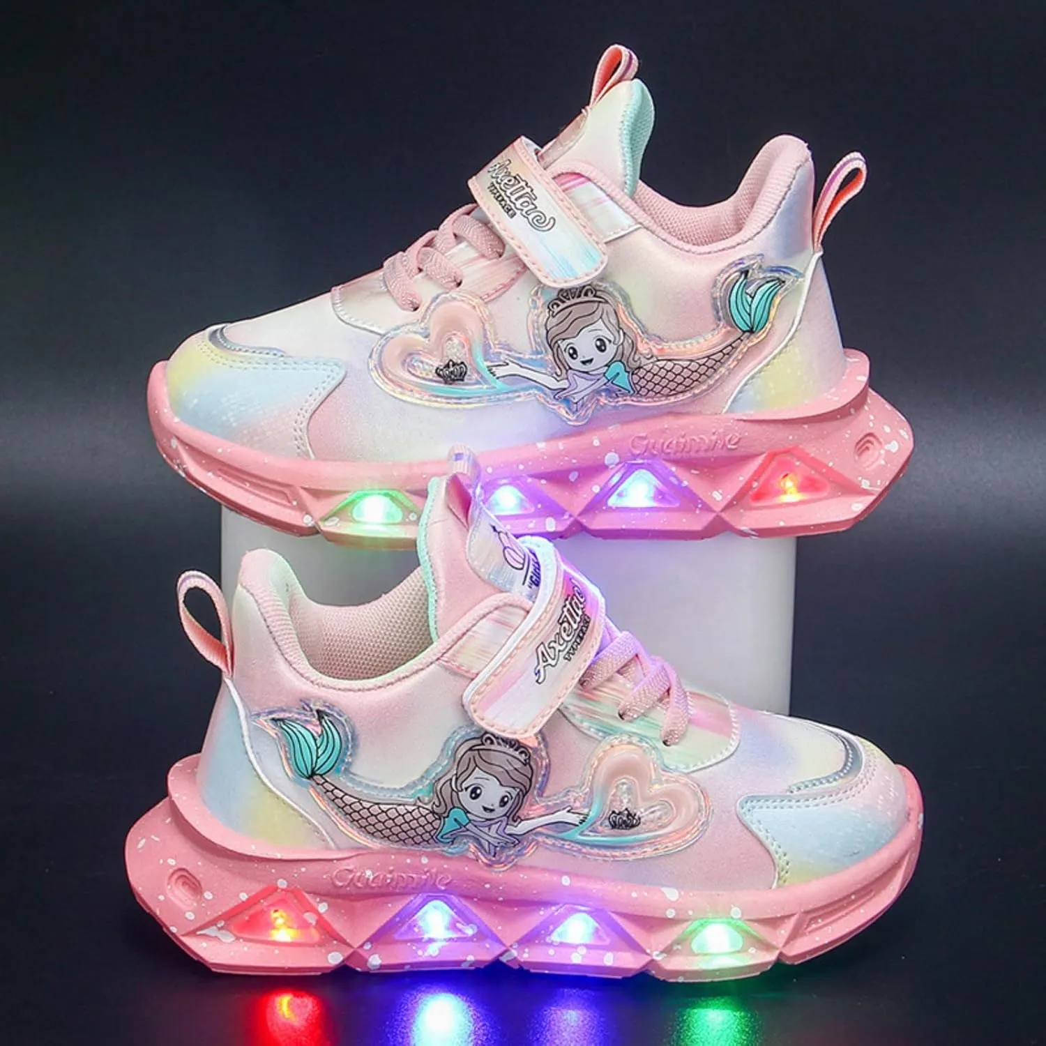 Baby Girls Sneakers LED Lighted Shoes Hook Loop Soft Sole Mesh Non-Slip Sneakers for Toddler/Little Kid/Big Kid