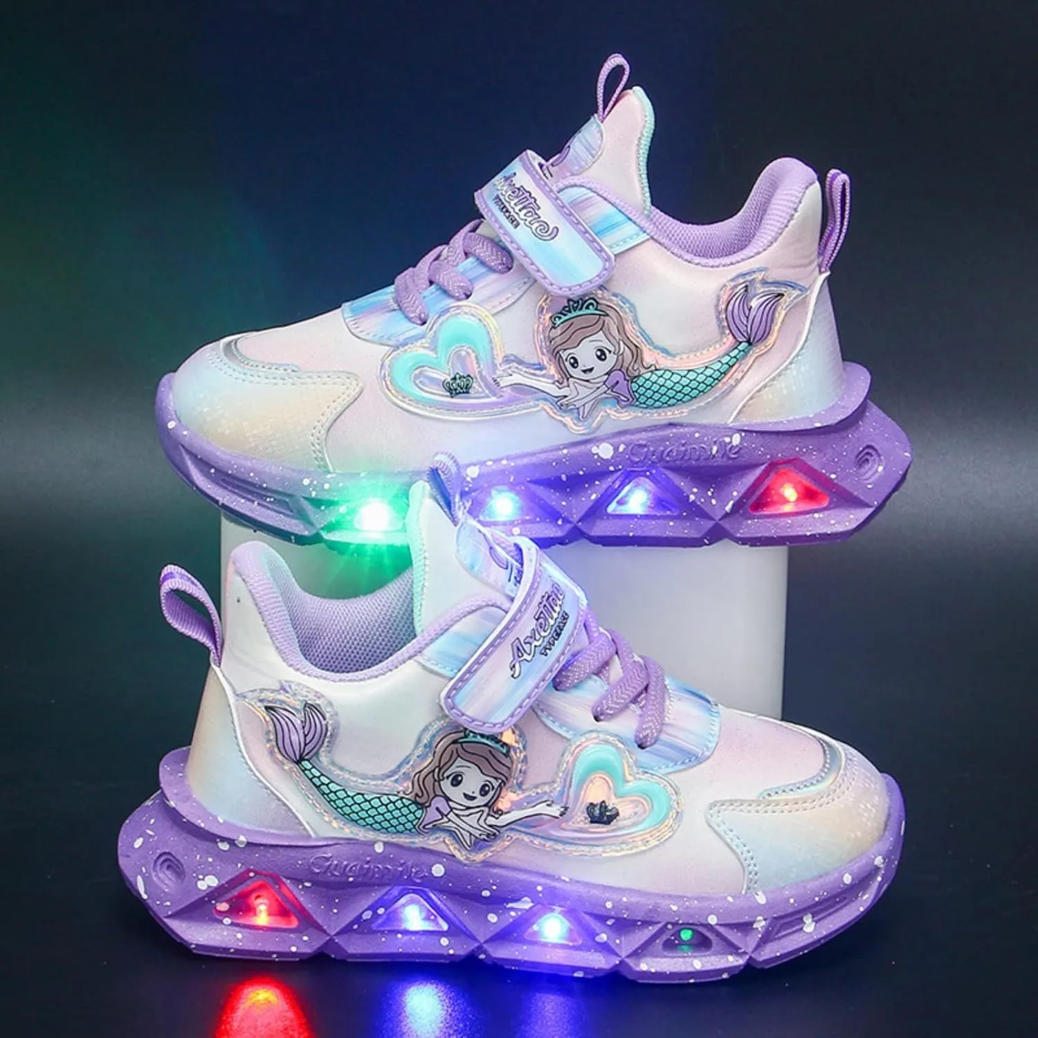 Baby Girls Sneakers LED Lighted Shoes Hook Loop Soft Sole Mesh Non-Slip Sneakers for Toddler/Little Kid/Big Kid