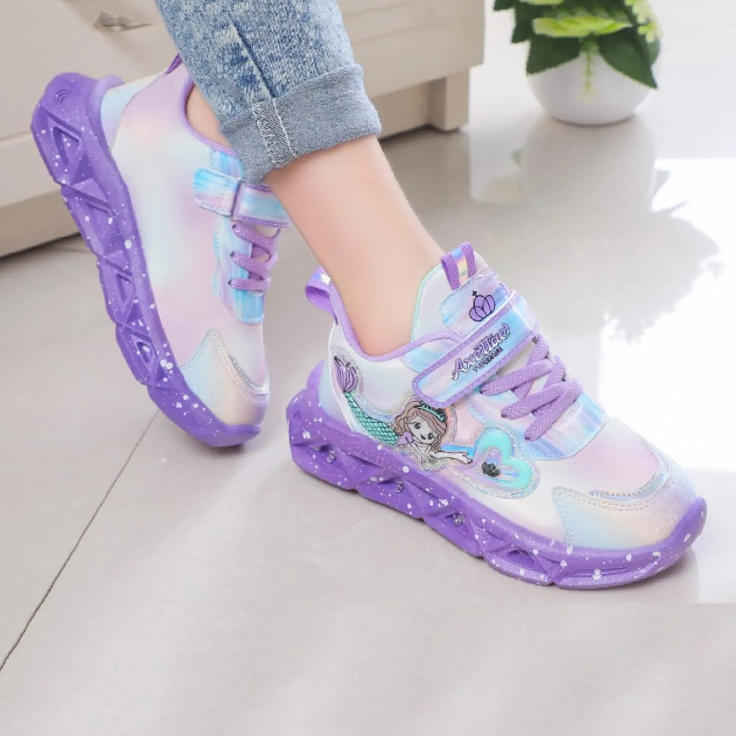 Baby Girls Sneakers LED Lighted Shoes Hook Loop Soft Sole Mesh Non-Slip Sneakers for Toddler/Little Kid/Big Kid