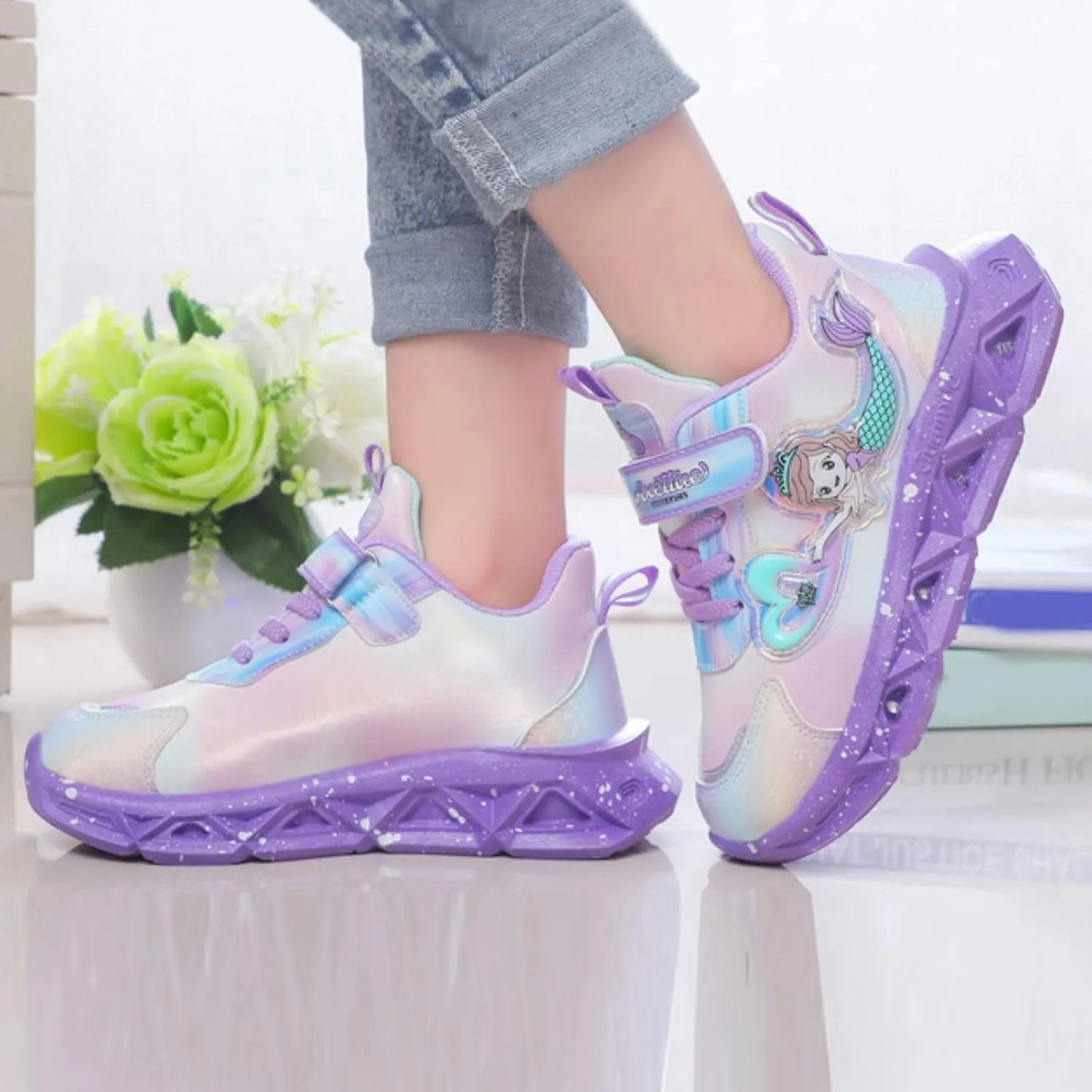 Baby Girls Sneakers LED Lighted Shoes Hook Loop Soft Sole Mesh Non-Slip Sneakers for Toddler/Little Kid/Big Kid