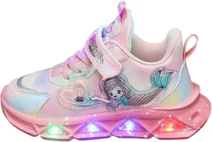 Baby Girls Sneakers LED Lighted Shoes Hook Loop Soft Sole Mesh Non-Slip Sneakers for Toddler/Little Kid/Big Kid