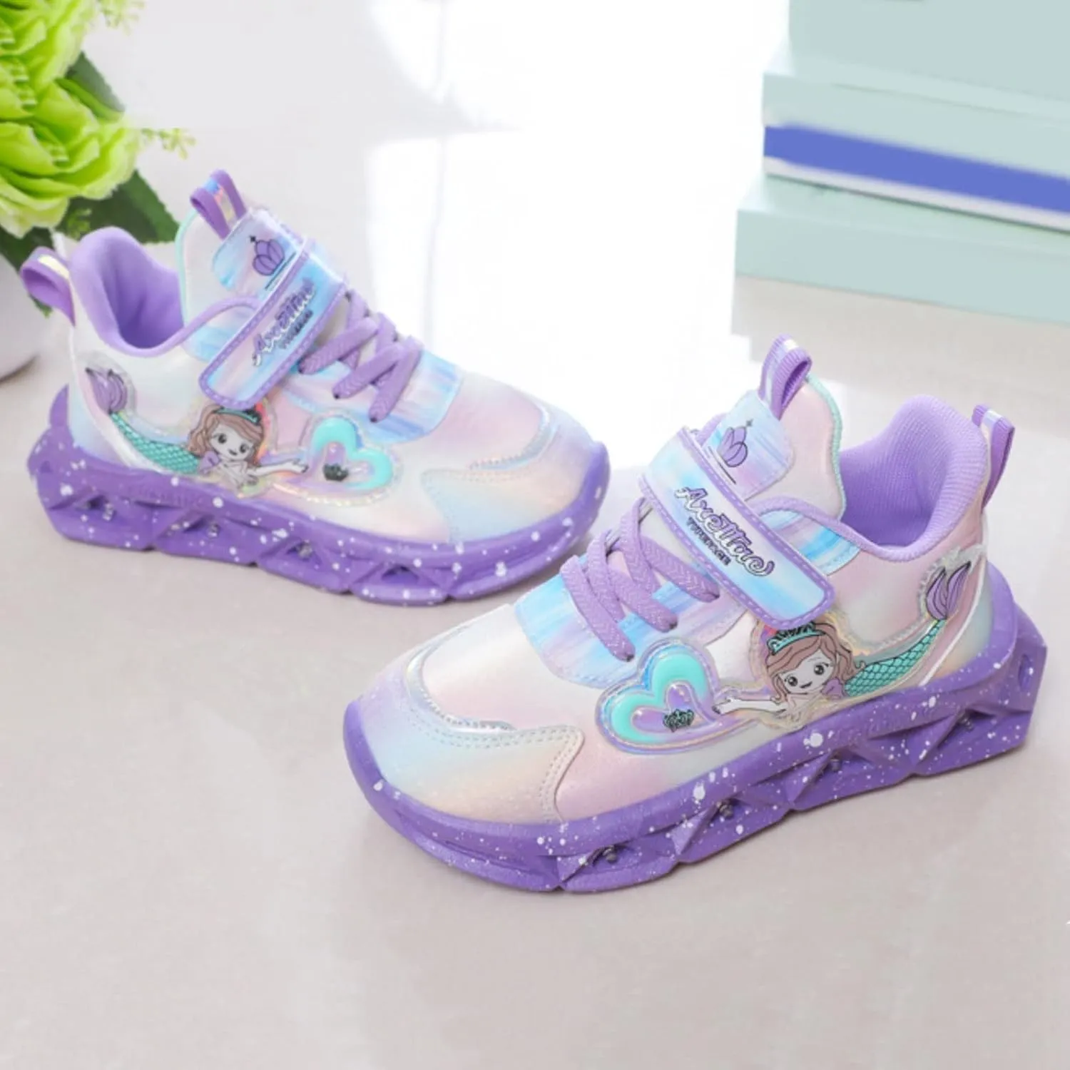 Baby Girls Sneakers LED Lighted Shoes Hook Loop Soft Sole Mesh Non-Slip Sneakers for Toddler/Little Kid/Big Kid