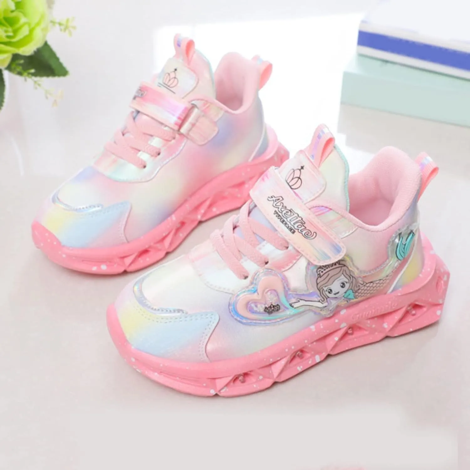 Baby Girls Sneakers LED Lighted Shoes Hook Loop Soft Sole Mesh Non-Slip Sneakers for Toddler/Little Kid/Big Kid
