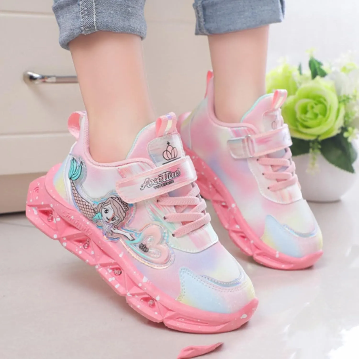 Baby Girls Sneakers LED Lighted Shoes Hook Loop Soft Sole Mesh Non-Slip Sneakers for Toddler/Little Kid/Big Kid