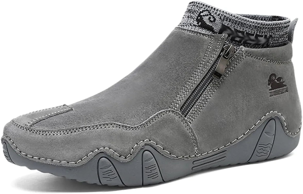 beck Men's Italian Handmade Suede Ankle Chukka Waterproof Outdoor Hiking High Boots All-terrain Adventure Boots Zipper Non-Slip Breathable Sneakers for Walking Driving