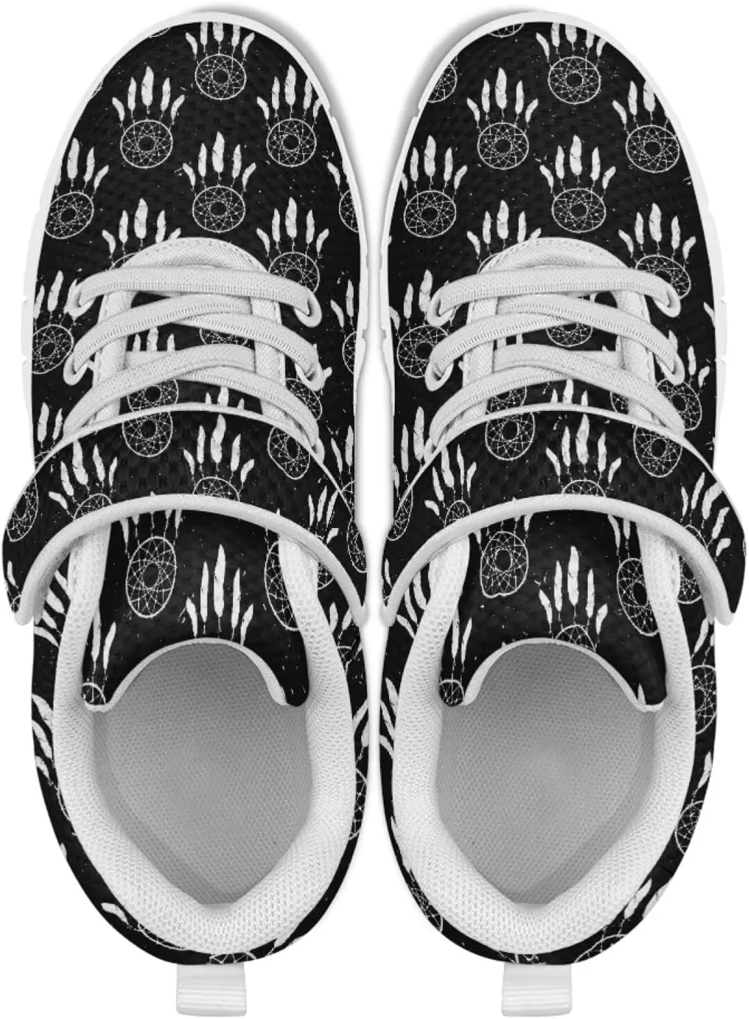 Black Print Kids Sneakers Boys Athletic Running Shoes Single Buckle Girls Running Tennis Mesh Shoes