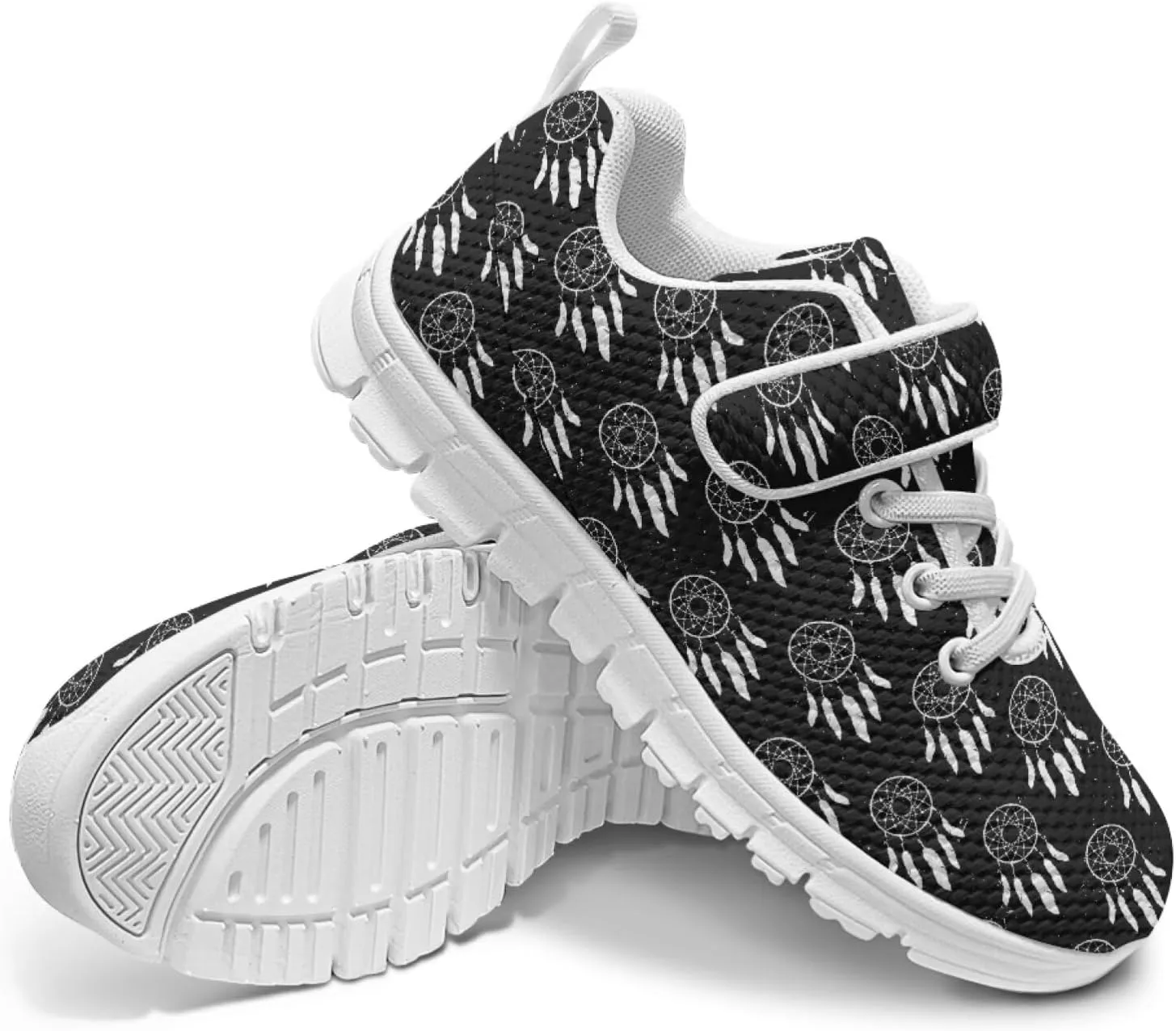Black Print Kids Sneakers Boys Athletic Running Shoes Single Buckle Girls Running Tennis Mesh Shoes