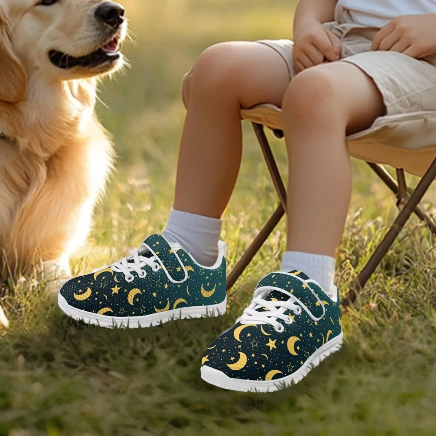 Black Print Kids Sneakers Boys Athletic Running Shoes Single Buckle Girls Running Tennis Mesh Shoes