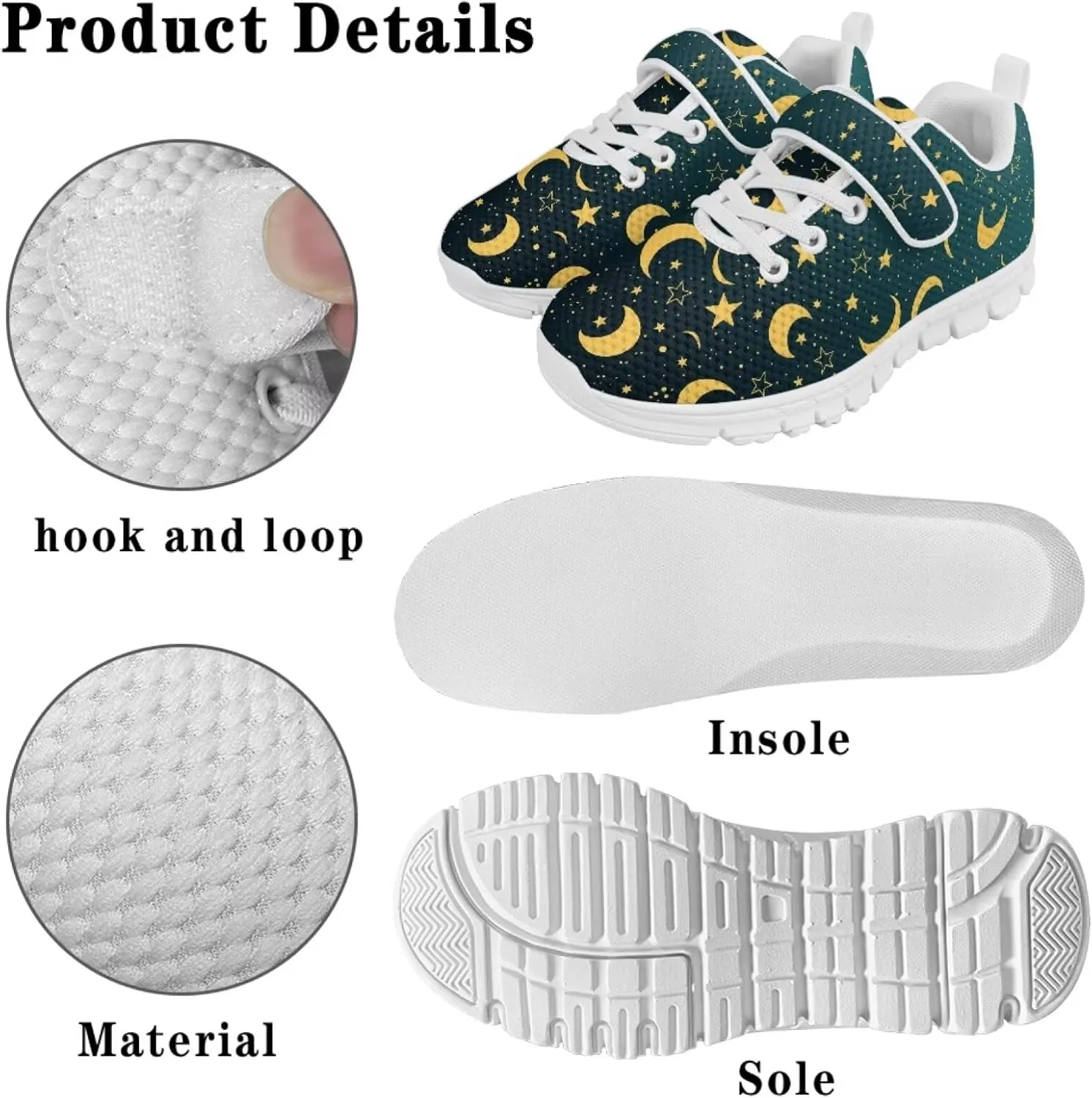 Black Print Kids Sneakers Boys Athletic Running Shoes Single Buckle Girls Running Tennis Mesh Shoes