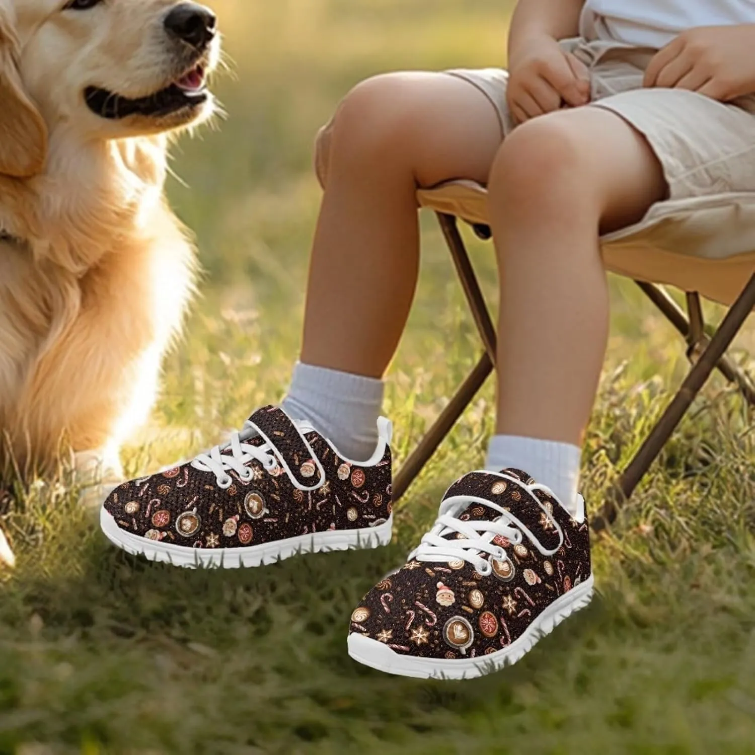 Black Print Kids Sneakers Boys Athletic Running Shoes Single Buckle Girls Running Tennis Mesh Shoes