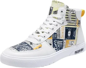 BORAMAX Men's White Canvas Shoes High Top Canvas Sneakers Classic Lace-Up Walking Shoes Light-Weight Casual Shoe Tennis Shoes