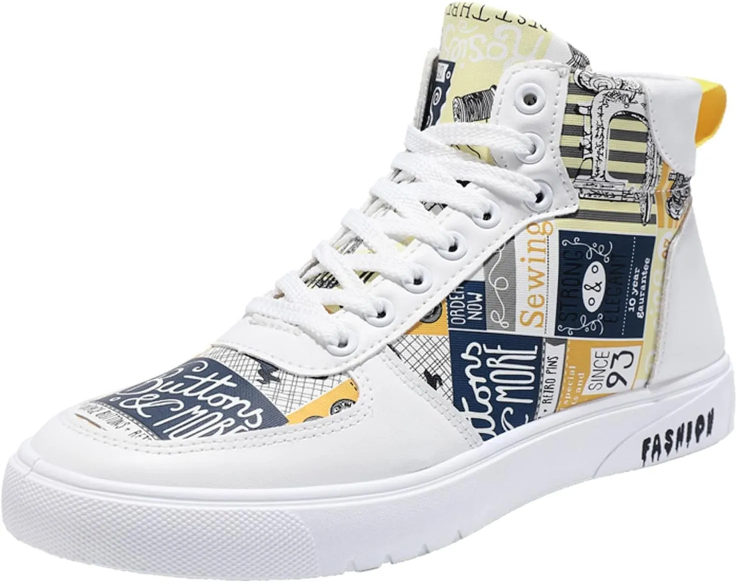 BORAMAX Men's White Canvas Shoes High Top Canvas Sneakers Classic Lace-Up Walking Shoes Light-Weight Casual Shoe Tennis Shoes