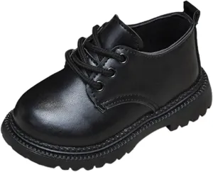 Boys Girls Dress Shoes Hook and Loop Kids School Formal Casual for Toddler Little Kid Leather Shoes Little Boys (23 Toddler) Black