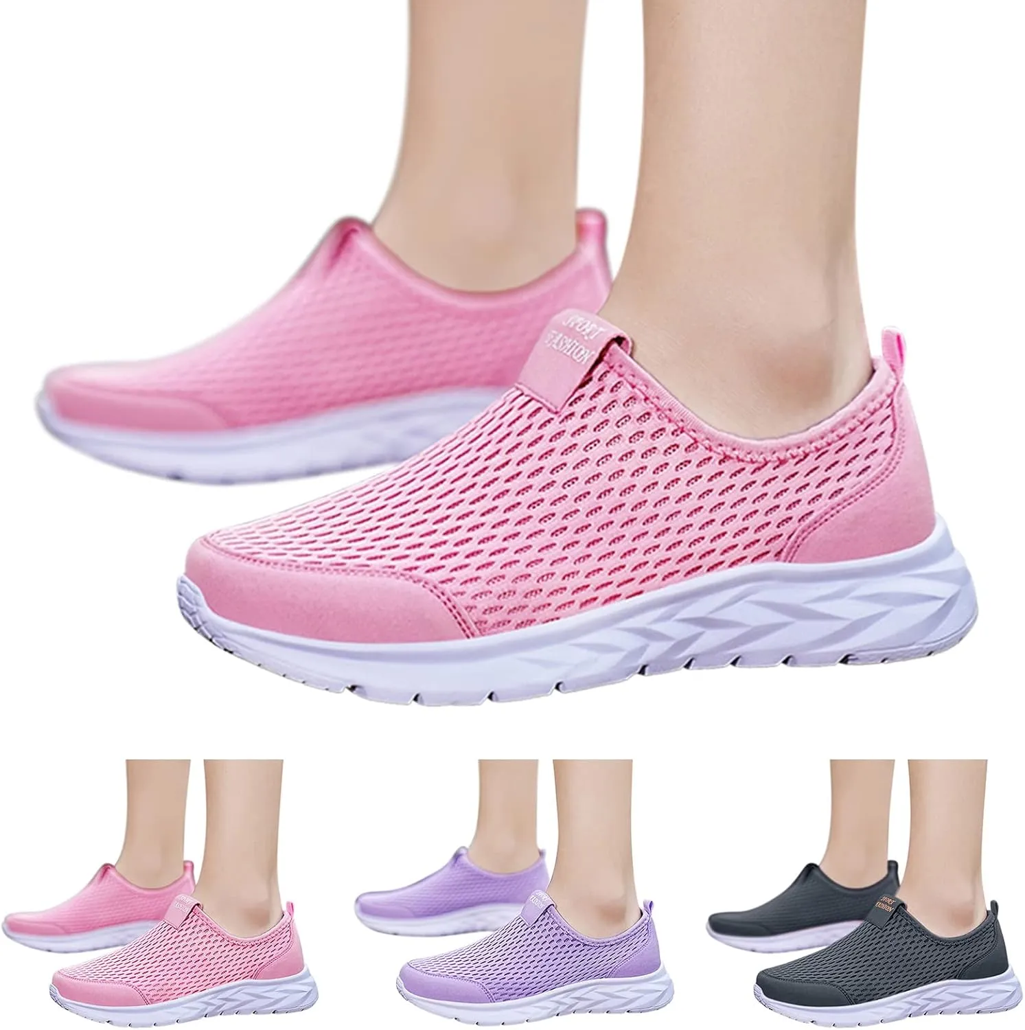 Breathable Walking Shoes for Women Stretch Cushion Sports Shoes Lightweight Flying Mesh Shoes for Elderly Women