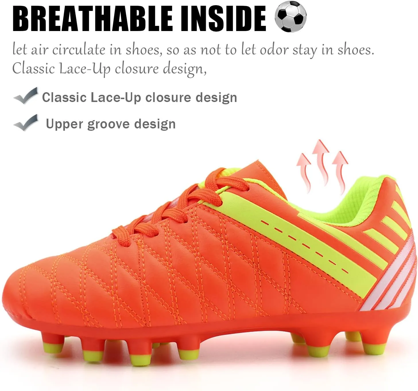 brooman Kids Athletic Soccer Cleats Boys Girls Outdoor Firm Ground Football Shoes