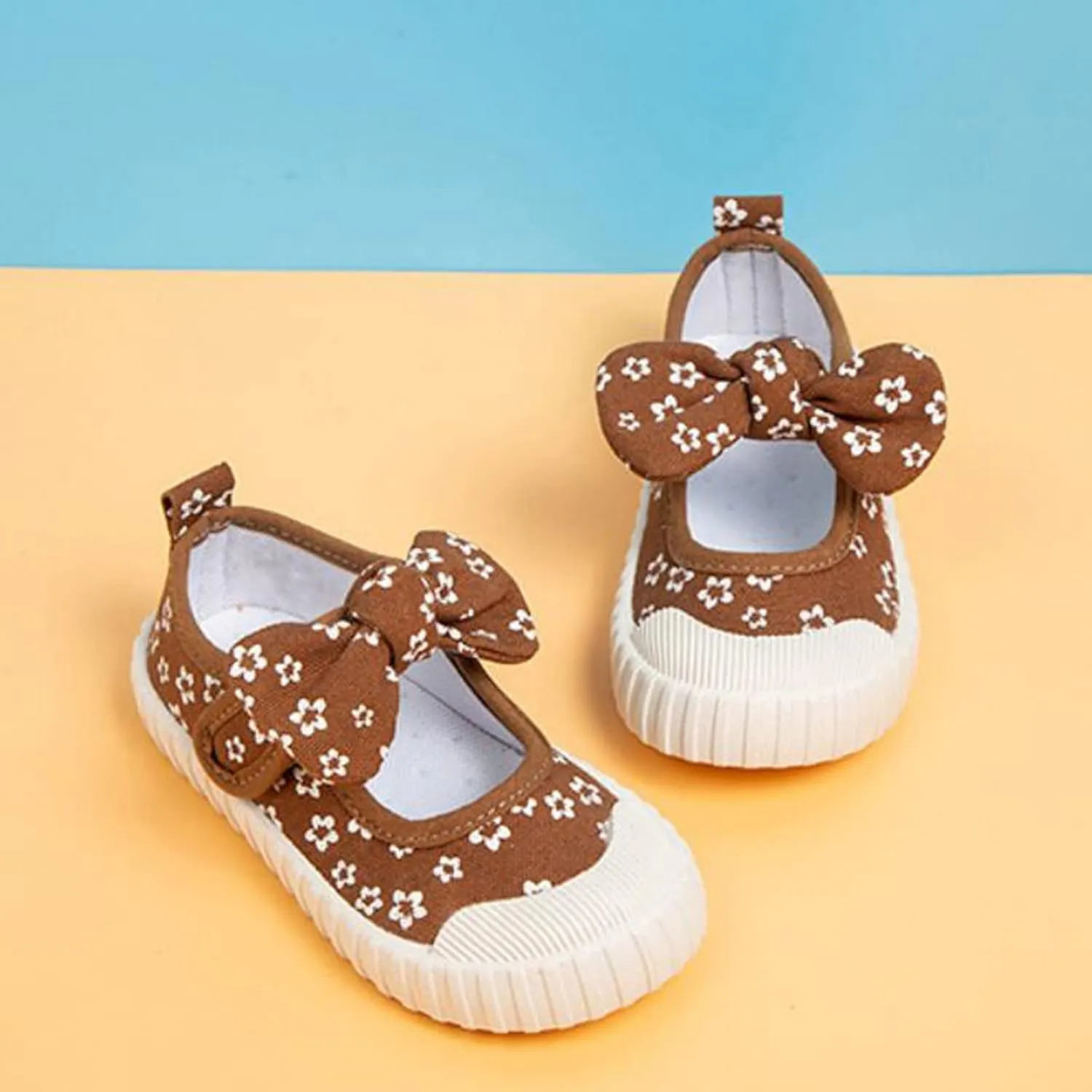 Canvas Shoes Kids Baby Floral Print Bowknot Outdoor Sport Sneakers Slip-On Comfortable Light Weight Skin-Friendly Causal Running Tennis Shoes