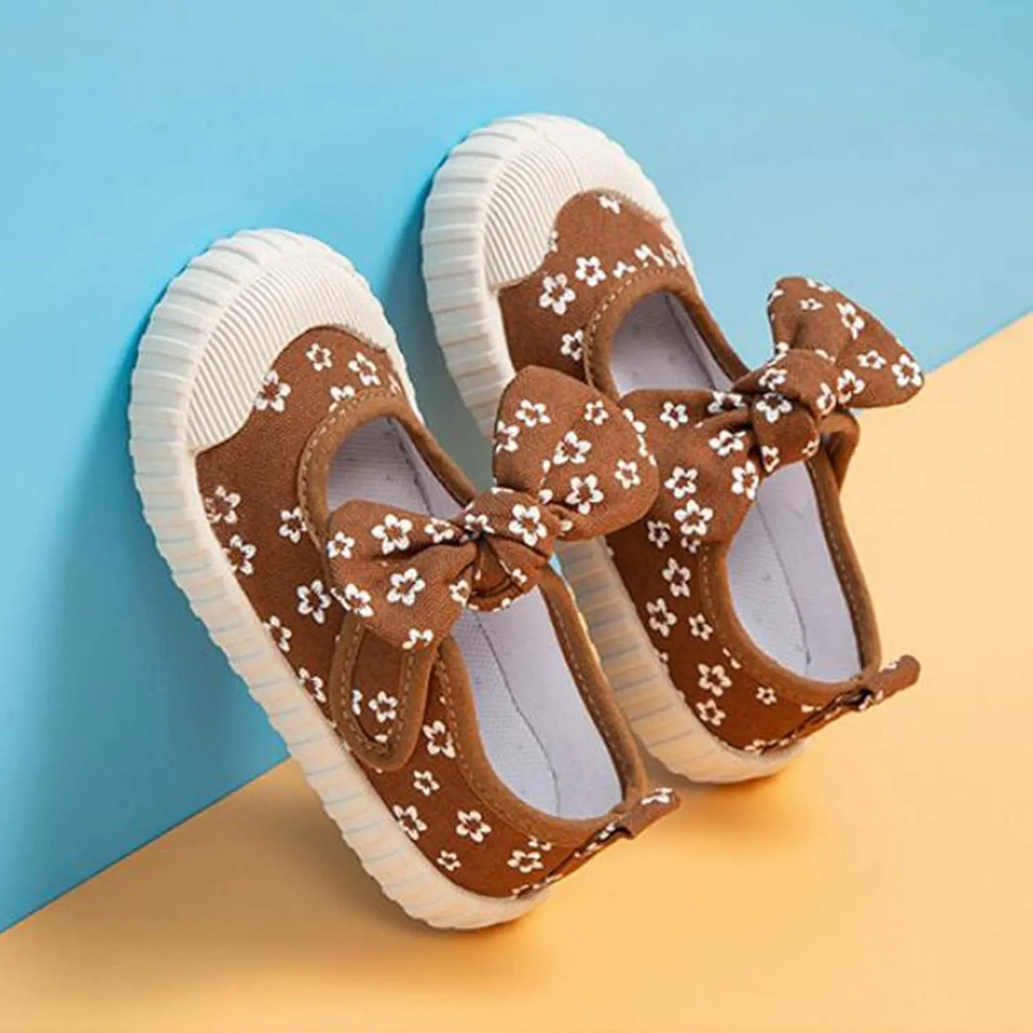 Canvas Shoes Kids Baby Floral Print Bowknot Outdoor Sport Sneakers Slip-On Comfortable Light Weight Skin-Friendly Causal Running Tennis Shoes