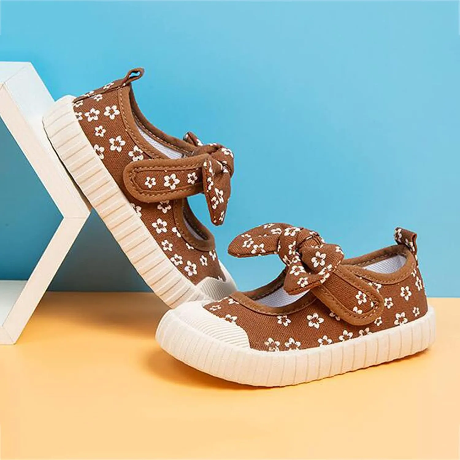 Canvas Shoes Kids Baby Floral Print Bowknot Outdoor Sport Sneakers Slip-On Comfortable Light Weight Skin-Friendly Causal Running Tennis Shoes