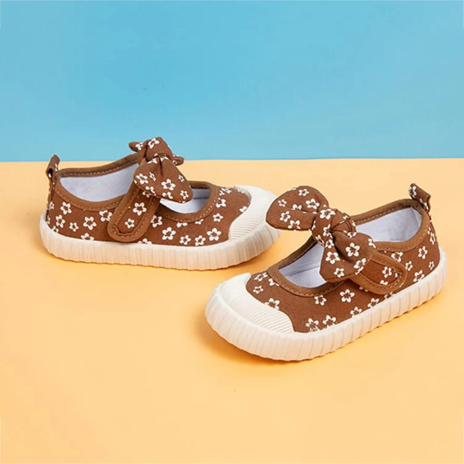 Canvas Shoes Kids Baby Floral Print Bowknot Outdoor Sport Sneakers Slip-On Comfortable Light Weight Skin-Friendly Causal Running Tennis Shoes