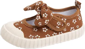Canvas Shoes Kids Baby Floral Print Bowknot Outdoor Sport Sneakers Slip-On Comfortable Light Weight Skin-Friendly Causal Running Tennis Shoes