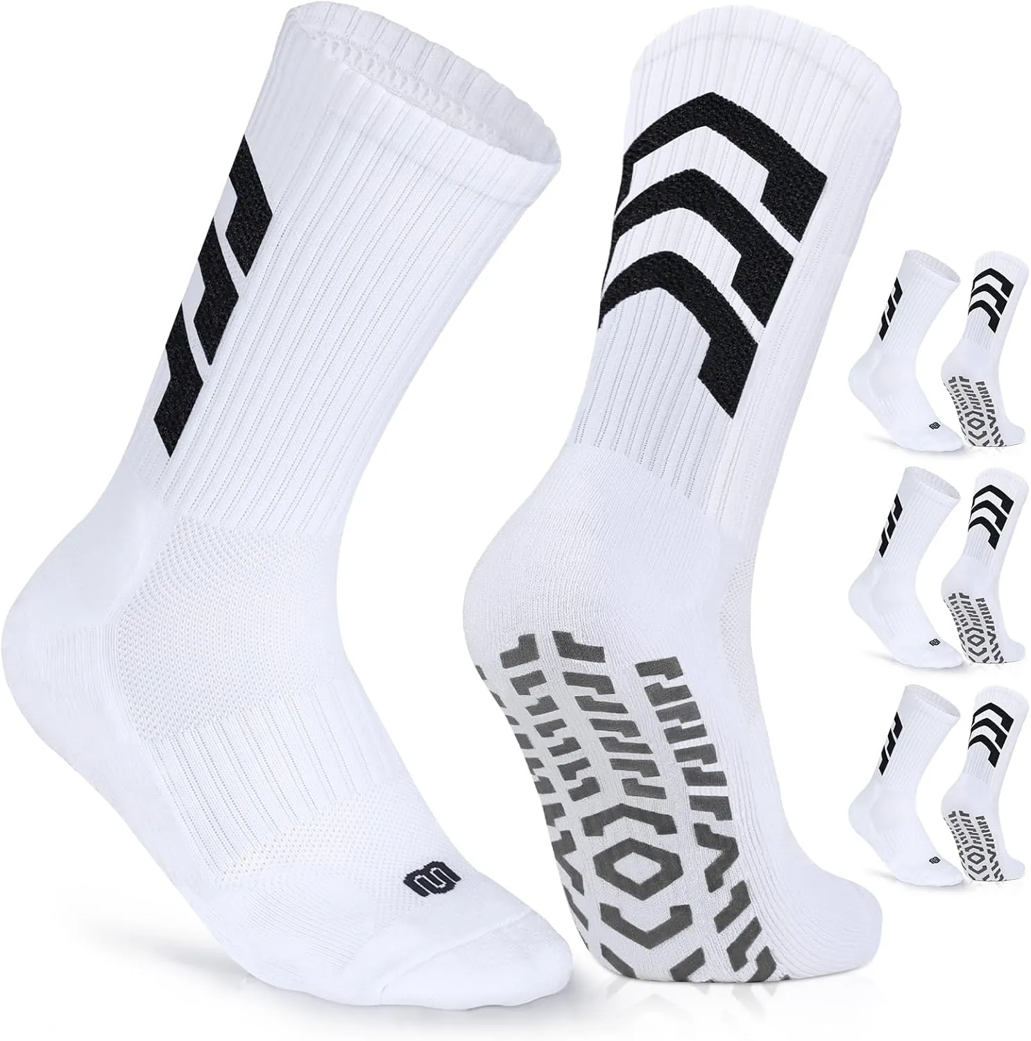CLOSEMATE Mens Soccer Grip Socks Anti Slip Silicone Pads Cushioned Breathable for Football Training 3 Pairs