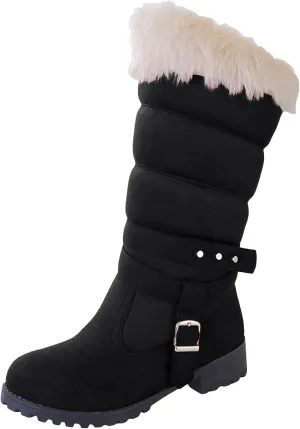 Deal Days Boots for Women Slip On Winter Warm Mid Calf Boots Snow Boots Ladies Casual Fashion Booties Ankle Boots Shoes
