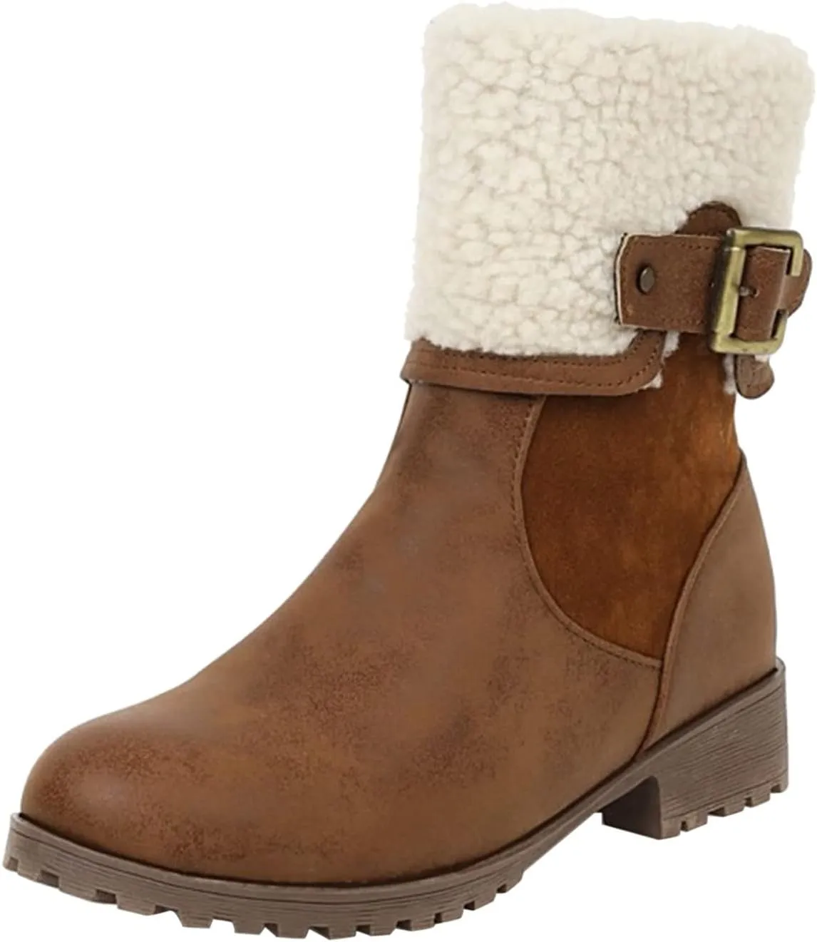 Deal Days Boots for Women Slip On Winter Warm Mid Calf Boots Snow Boots Ladies Casual Fashion Booties Ankle Boots Shoes