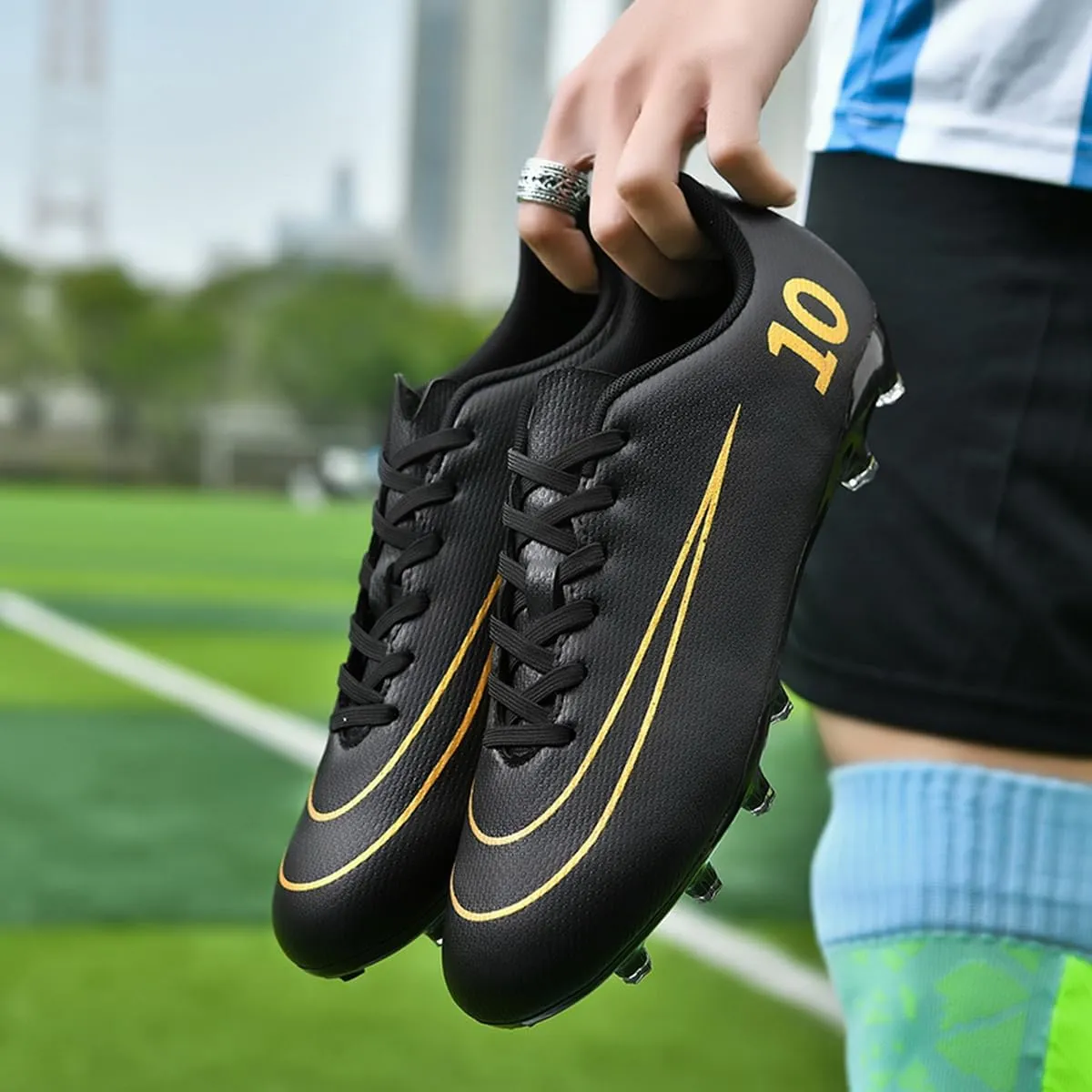 DHOVOR Soccer Cleats Men's Football Shoes Youth Lightweight Football Cleats Anti Slip Athletics Football Trainers Indoor Outdoor Soccer Shoes Men