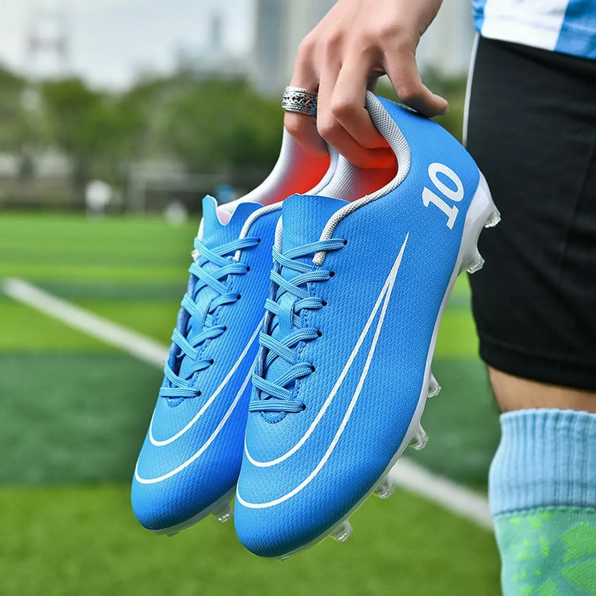 DHOVOR Soccer Cleats Men's Football Shoes Youth Lightweight Football Cleats Anti Slip Athletics Football Trainers Indoor Outdoor Soccer Shoes Men