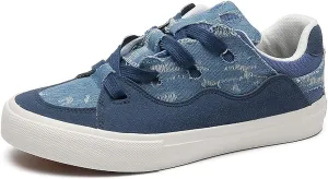 Exusiai Mens Low Top Blue Canvas Shoes Flat Fashion Breathable Casual Walking Sneakers School Versatile All-Season Style