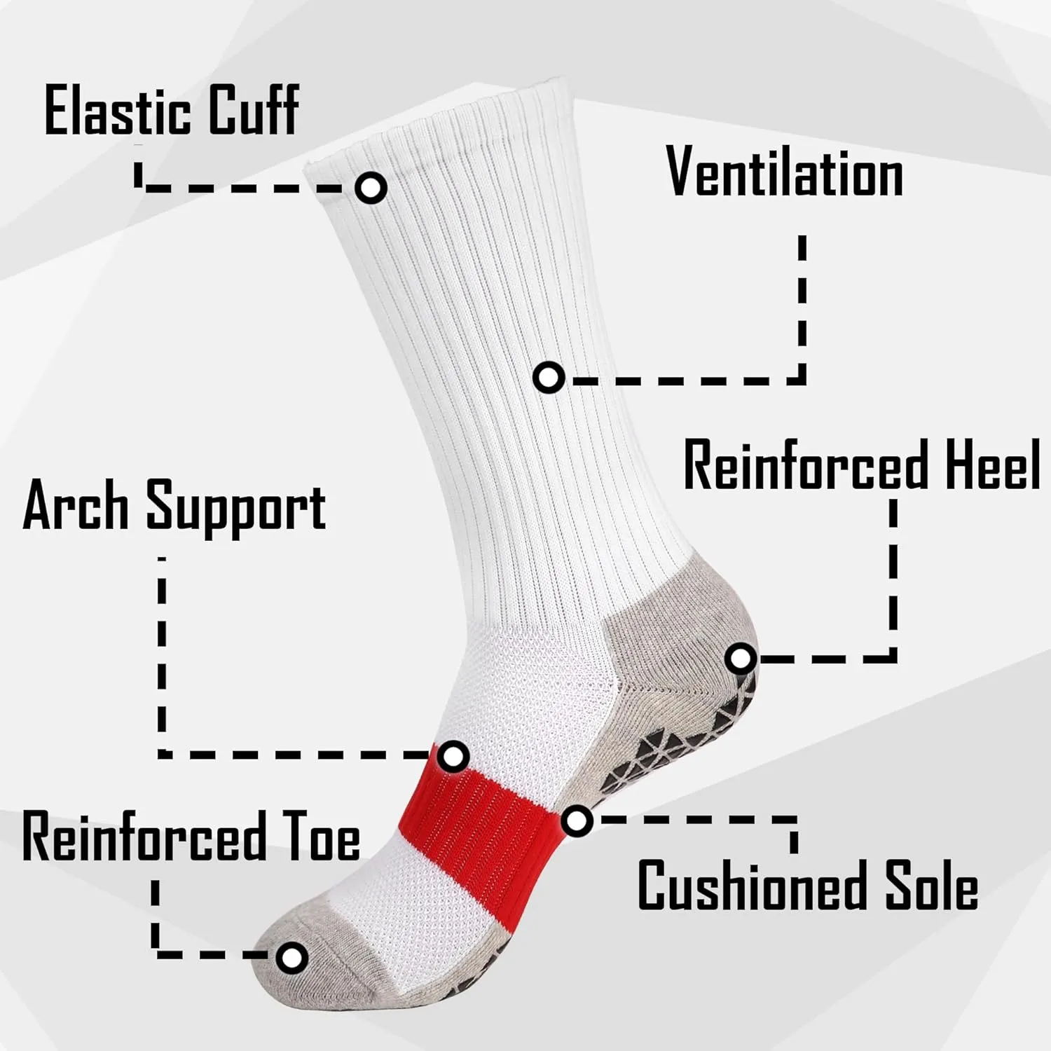 Falari 4 Pairs Athletic Socks Sport Running Calf Socks Non-Slip Grip Bottom Crew Socks for Men Fit Shoe Size 7-11