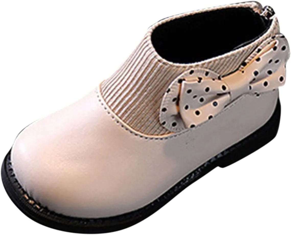 Fashion Autumn and Winter Girls Boots Round Toe Flat Sole Thick Sole Non Slip Back Zipper Cute Polka Girl Shoes Size 13
