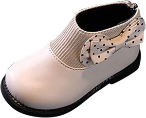 Fashion Autumn and Winter Girls Boots Round Toe Flat Sole Thick Sole Non Slip Back Zipper Cute Polka Girl Shoes Size 13