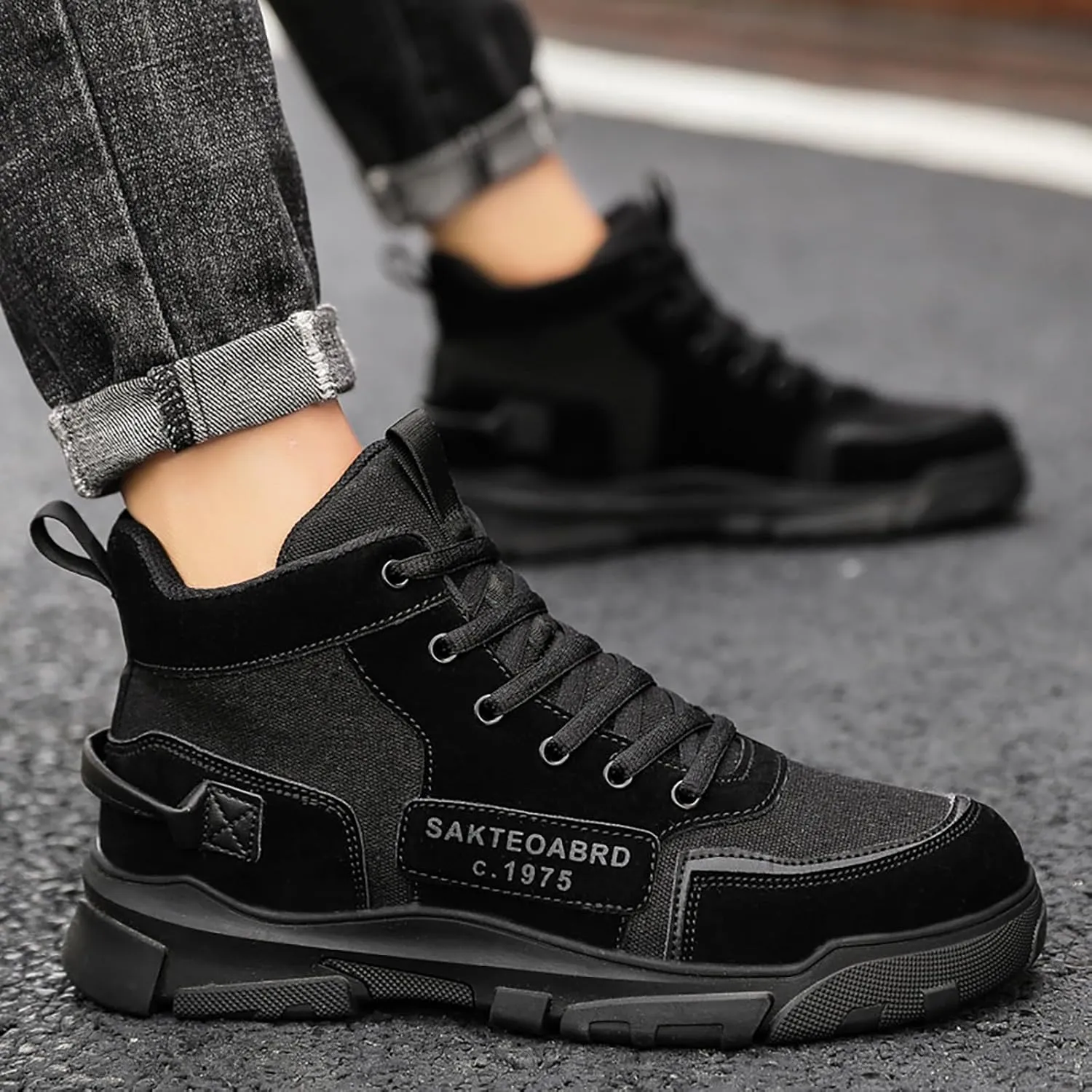 Fashion Men Breathable Comfortable Leisure Solid Color Sport Ankle Boots Climbing Shoes Composite Slip Work Boots Shoes