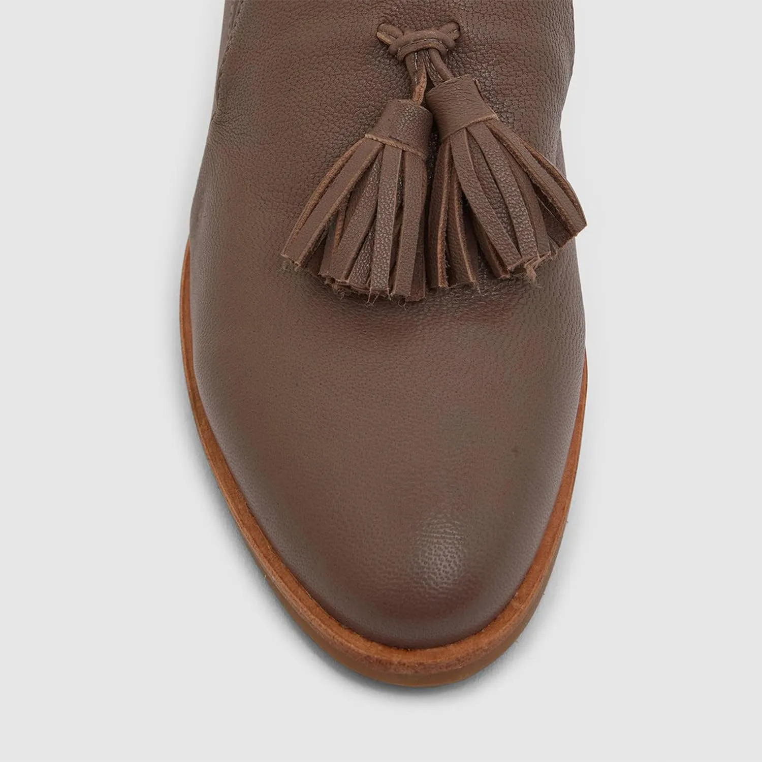 FOWT Double Tassel Trim Non-Slip Grip Sole Slip-on Low-Heel Pumps Synthetic Leather Iconic Fashion Almond Toe Shoes in Summer Spring Fall Comfort Wide Width Walking Loafers, Orange US Size 4-16 M