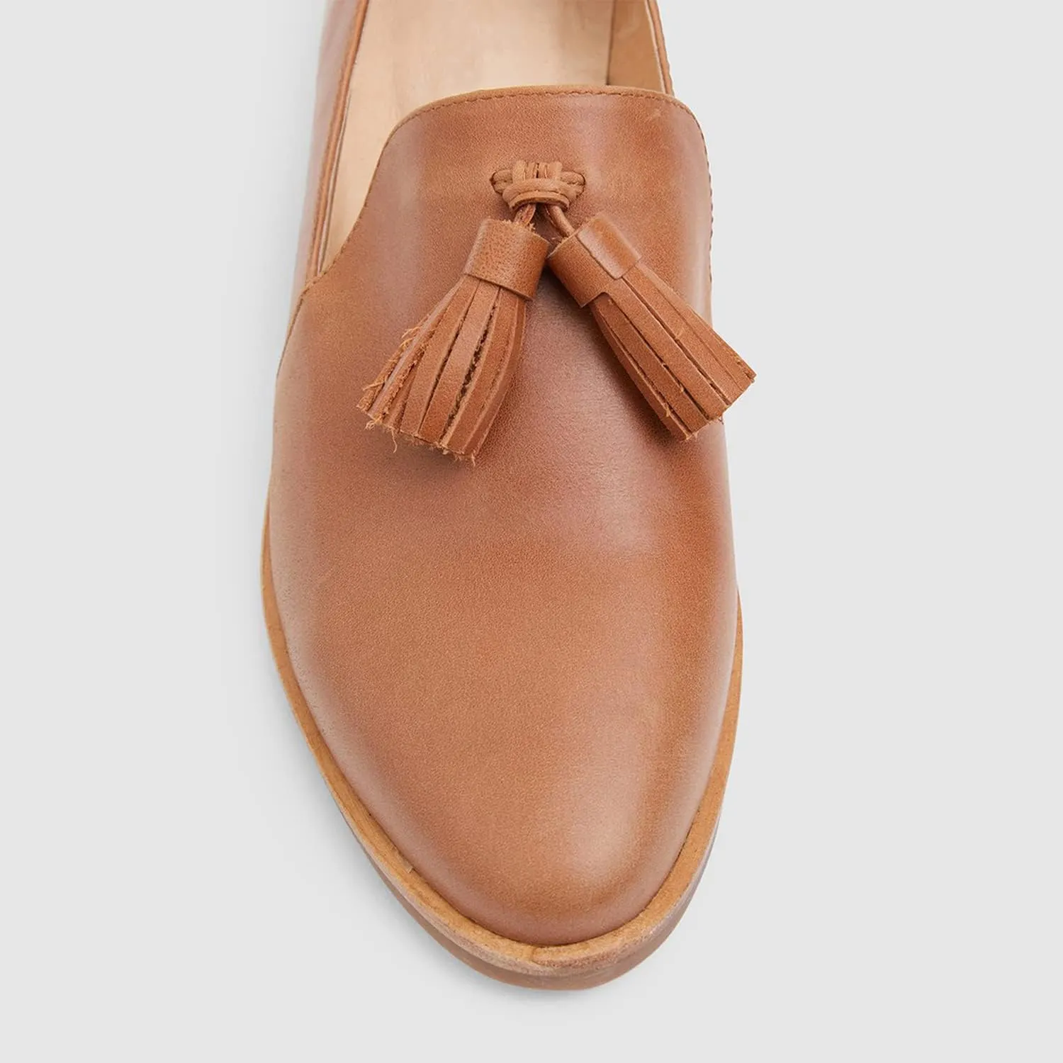 FOWT Double Tassel Trim Non-Slip Grip Sole Slip-on Low-Heel Pumps Synthetic Leather Iconic Fashion Almond Toe Shoes in Summer Spring Fall Comfort Wide Width Walking Loafers, Orange US Size 4-16 M