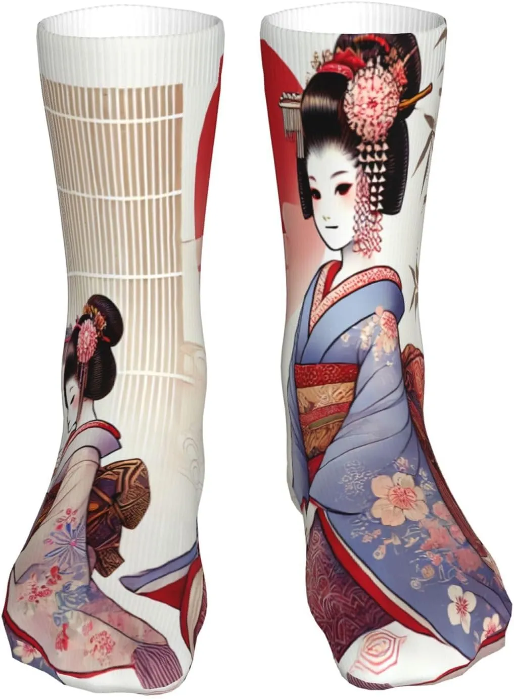 Funny Novelty Cotton Crew Socks Japanese Geisha Girl Japan Soft Ankle Athletic Socks
