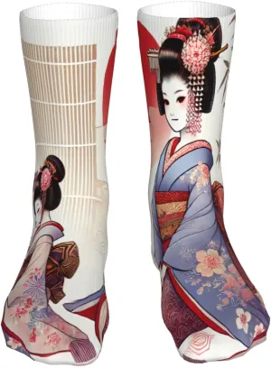 Funny Novelty Cotton Crew Socks Japanese Geisha Girl Japan Soft Ankle Athletic Socks